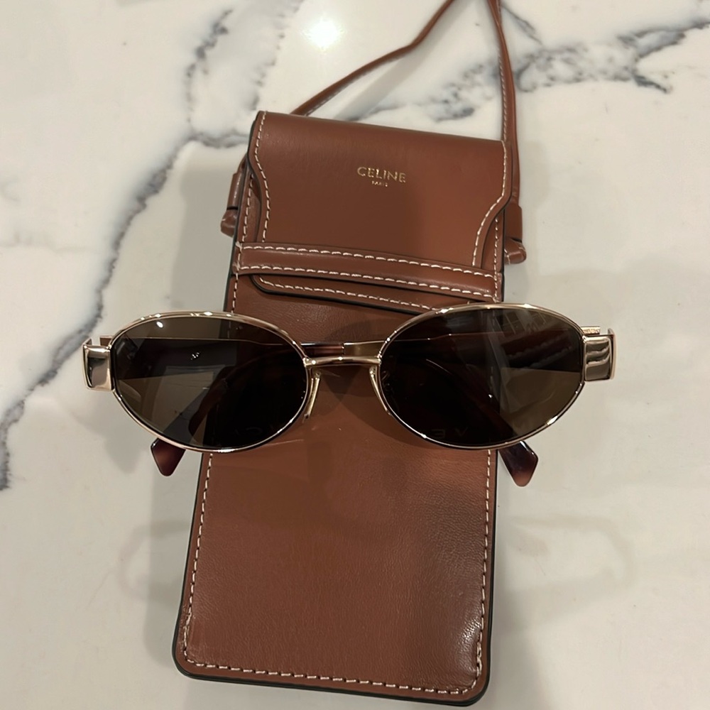 Authentic very popular Celine Triomphe sunglasses with cross body case